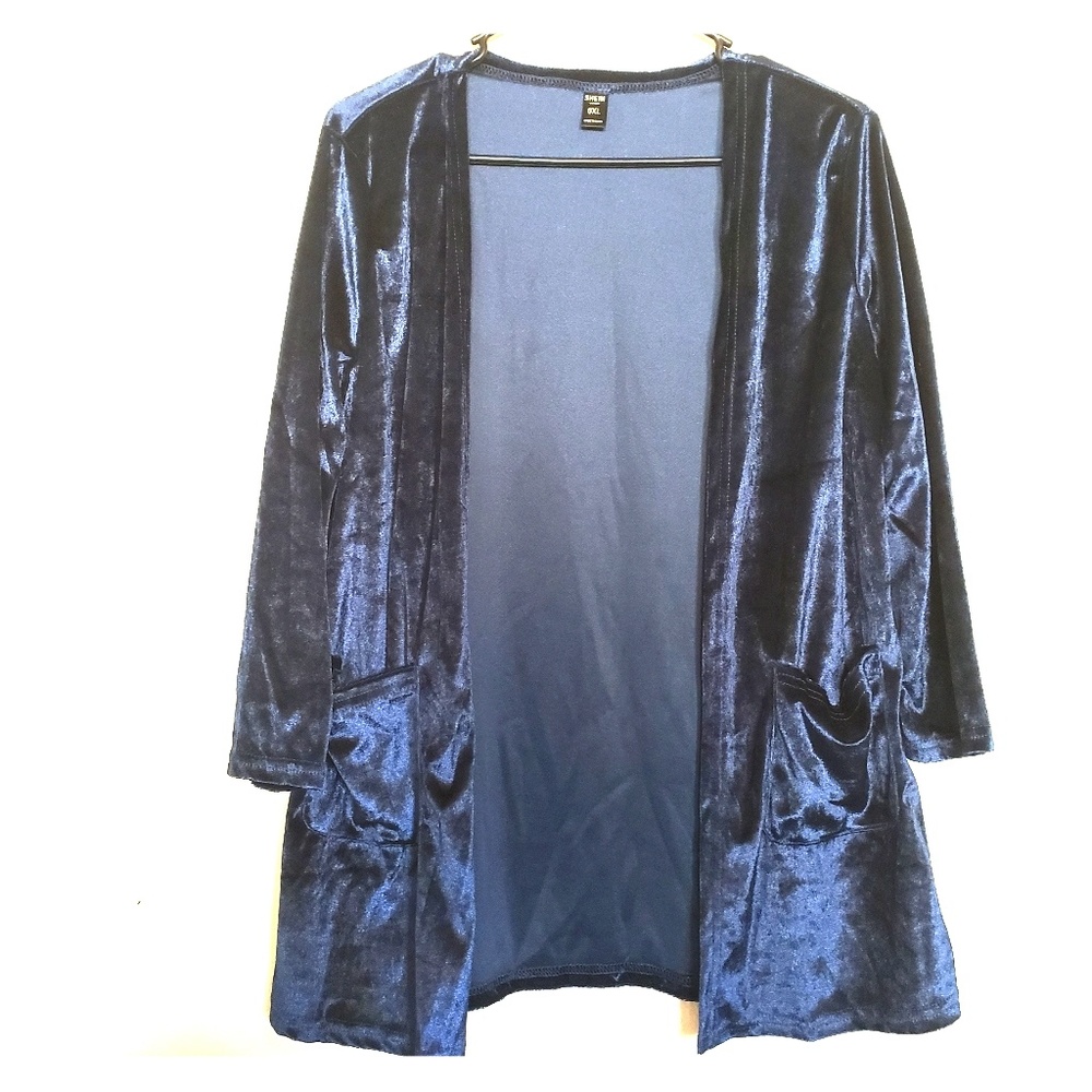 0XL Shein navy blue velvet open front Jacket NWOT